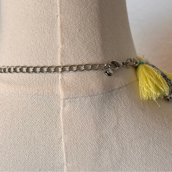 NORDSTROM Maximalist Boho Silver Yellow Fringe Tassel Crystal Statement Necklace - Picture 13 of 15